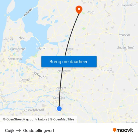 Cuijk to Ooststellingwerf map