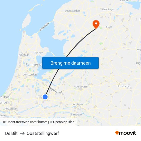 De Bilt to Ooststellingwerf map