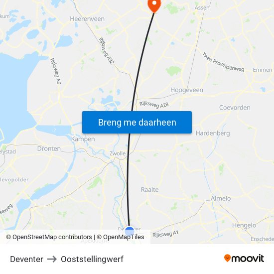 Deventer to Ooststellingwerf map