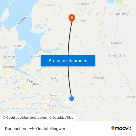 Doetinchem to Ooststellingwerf map
