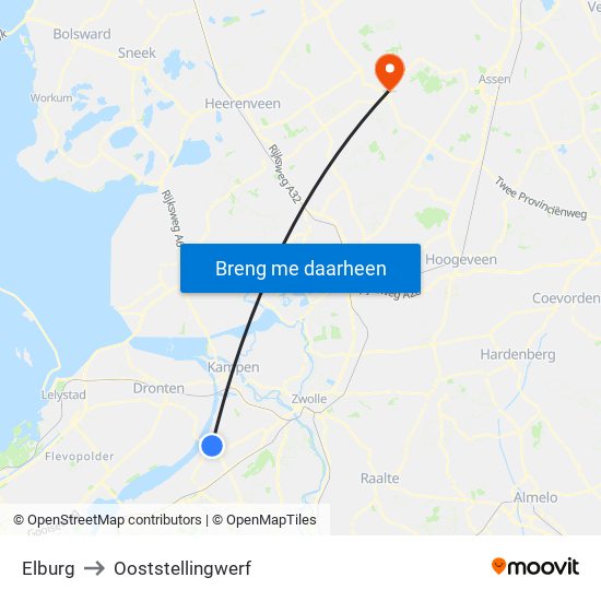 Elburg to Ooststellingwerf map