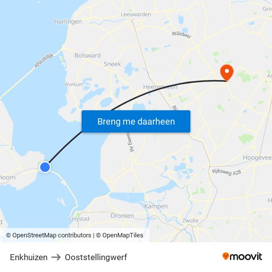 Enkhuizen to Ooststellingwerf map
