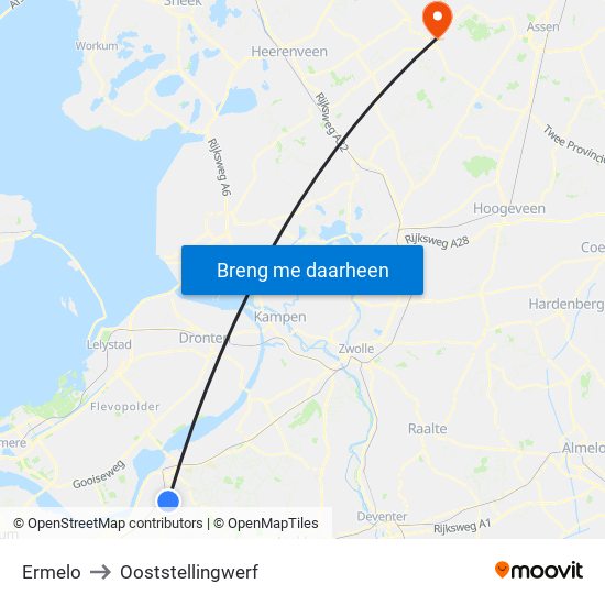 Ermelo to Ooststellingwerf map