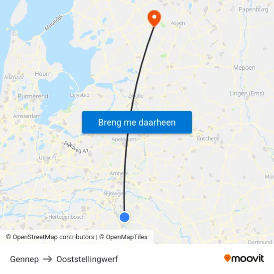 Gennep to Ooststellingwerf map