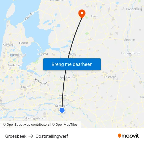 Groesbeek to Ooststellingwerf map