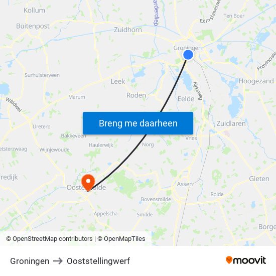 Groningen to Ooststellingwerf map