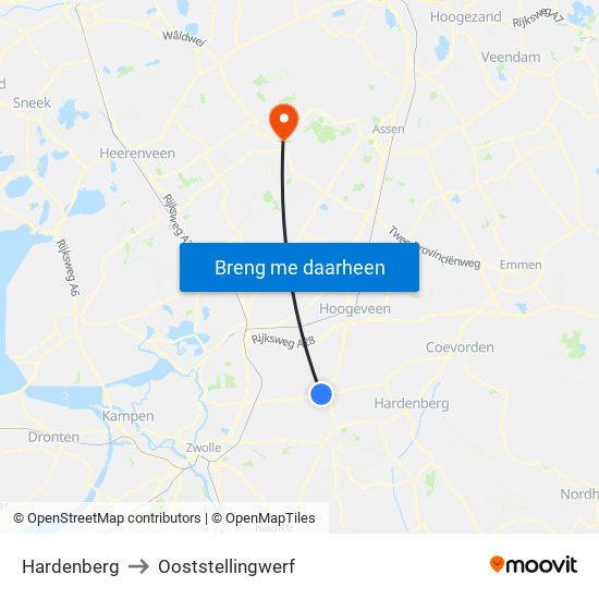 Hardenberg to Ooststellingwerf map