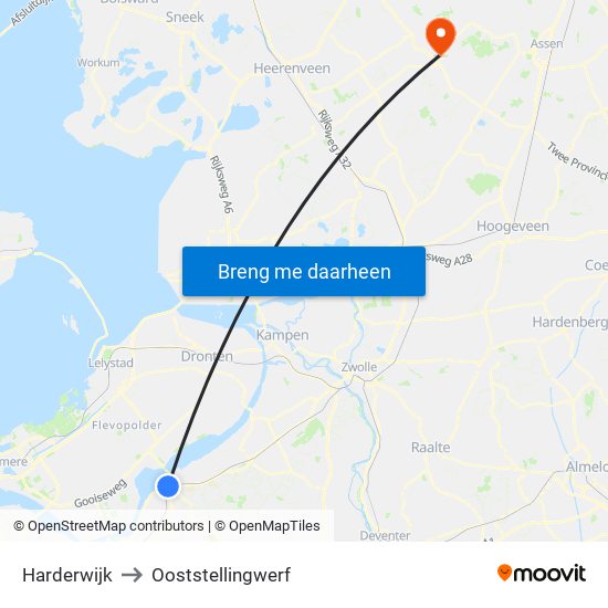 Harderwijk to Ooststellingwerf map