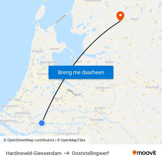 Hardinxveld-Giessendam to Ooststellingwerf map