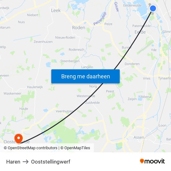 Haren to Ooststellingwerf map