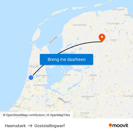 Heemskerk to Ooststellingwerf map