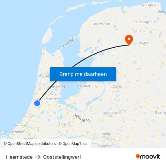 Heemstede to Ooststellingwerf map