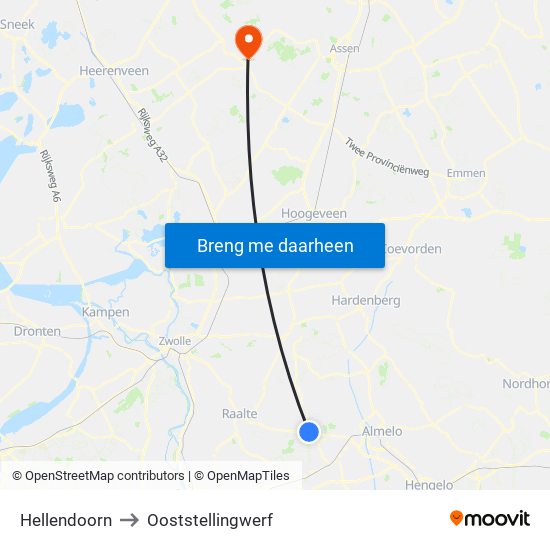 Hellendoorn to Ooststellingwerf map