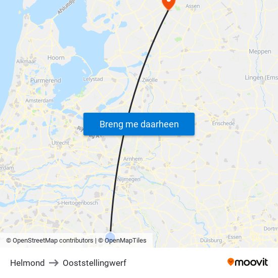 Helmond to Ooststellingwerf map