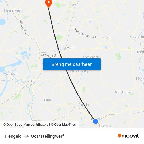 Hengelo to Ooststellingwerf map