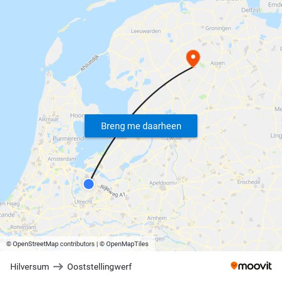 Hilversum to Ooststellingwerf map
