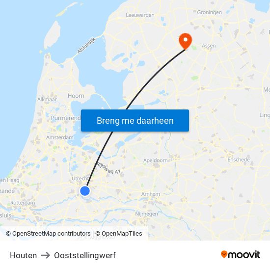 Houten to Ooststellingwerf map