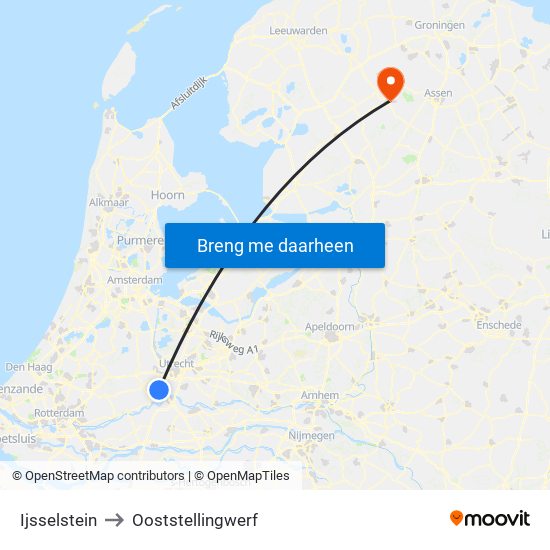 Ijsselstein to Ooststellingwerf map