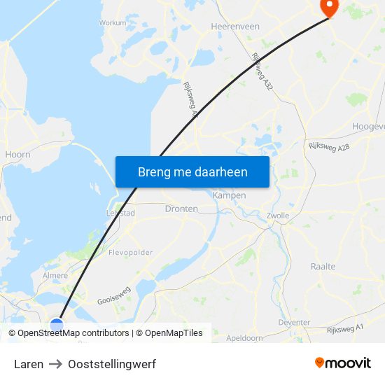 Laren to Ooststellingwerf map