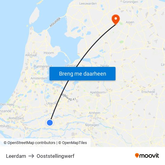 Leerdam to Ooststellingwerf map