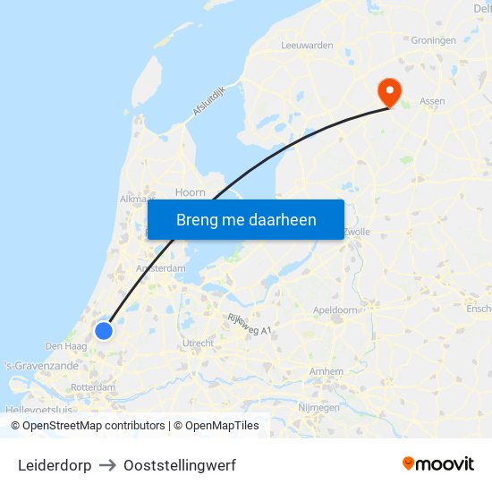 Leiderdorp to Ooststellingwerf map