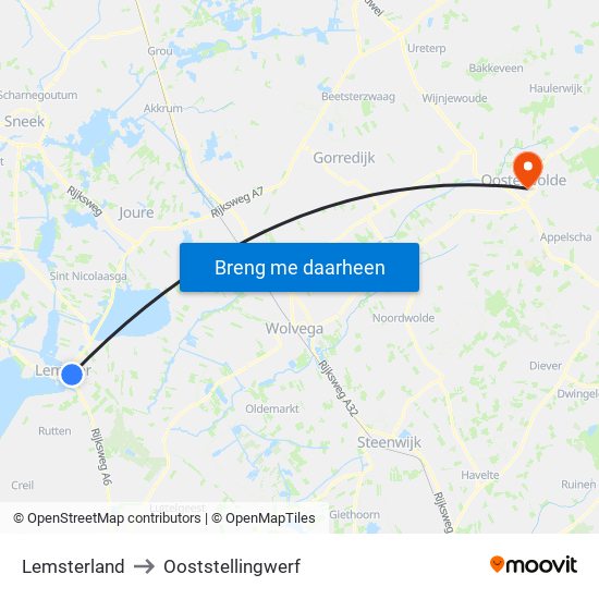 Lemsterland to Ooststellingwerf map