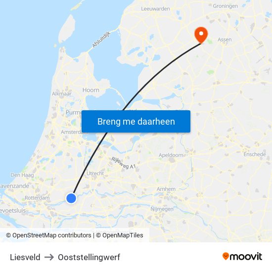 Liesveld to Ooststellingwerf map