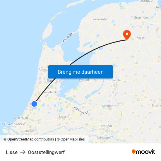 Lisse to Ooststellingwerf map