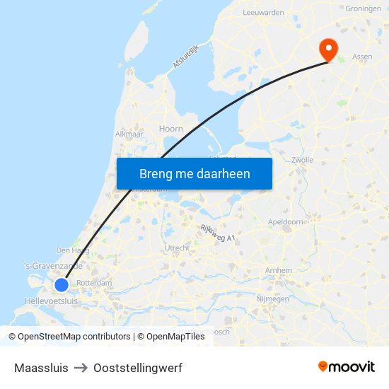 Maassluis to Ooststellingwerf map