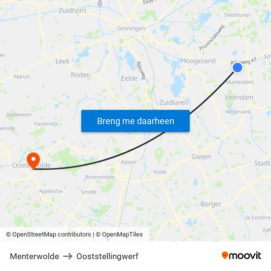 Menterwolde to Ooststellingwerf map