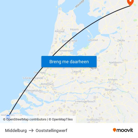 Middelburg to Ooststellingwerf map