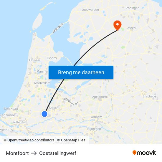 Montfoort to Ooststellingwerf map