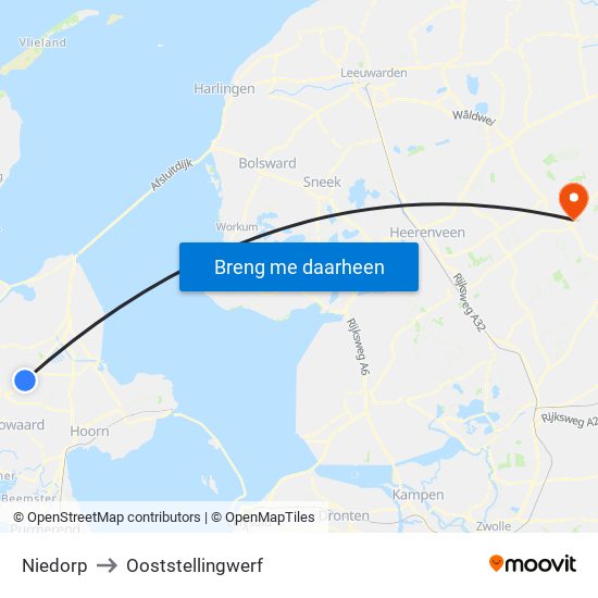 Niedorp to Ooststellingwerf map