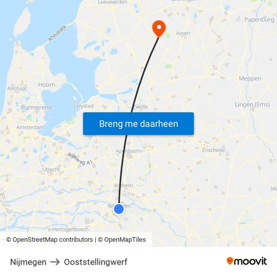 Nijmegen to Ooststellingwerf map