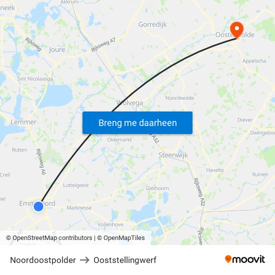 Noordoostpolder to Ooststellingwerf map