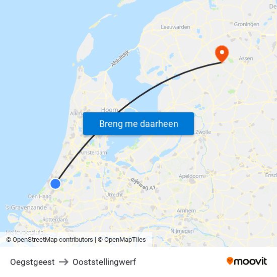 Oegstgeest to Ooststellingwerf map