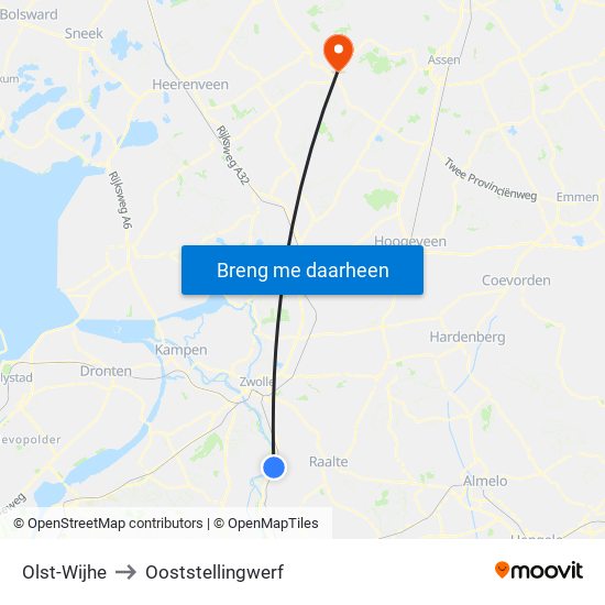 Olst-Wijhe to Ooststellingwerf map