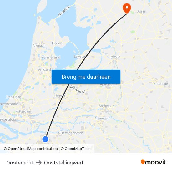 Oosterhout to Ooststellingwerf map