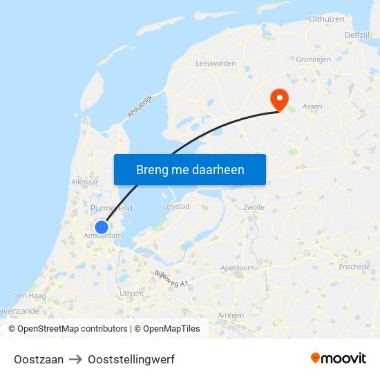 Oostzaan to Ooststellingwerf map