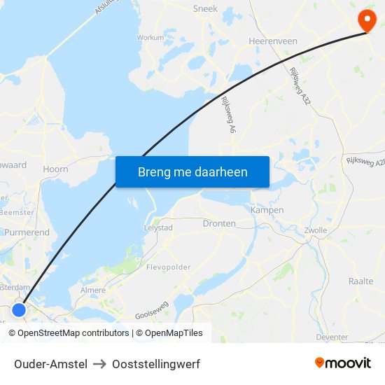 Ouder-Amstel to Ooststellingwerf map