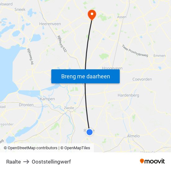 Raalte to Ooststellingwerf map