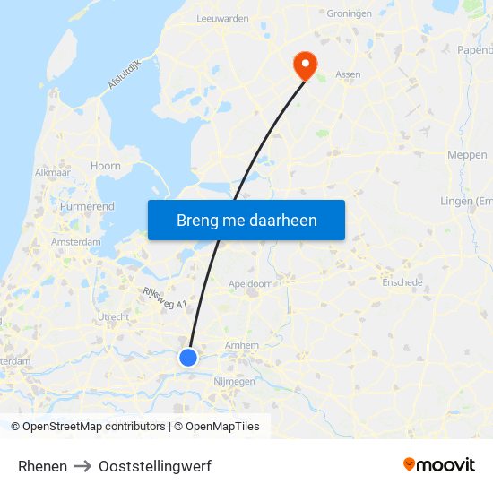 Rhenen to Ooststellingwerf map