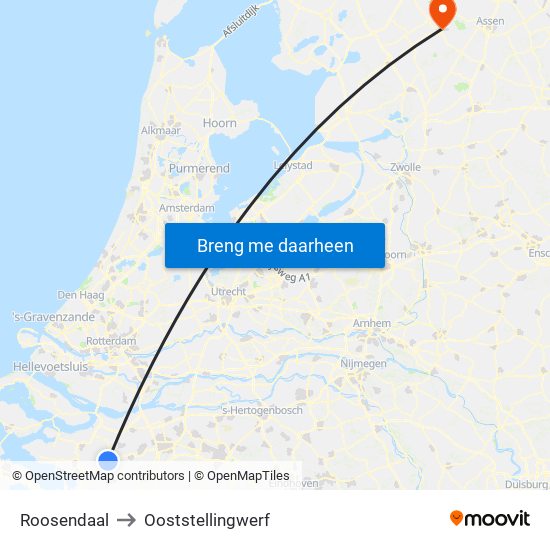 Roosendaal to Ooststellingwerf map