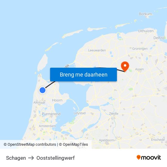 Schagen to Ooststellingwerf map