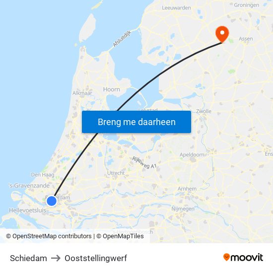 Schiedam to Ooststellingwerf map