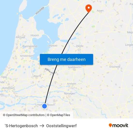 'S-Hertogenbosch to Ooststellingwerf map