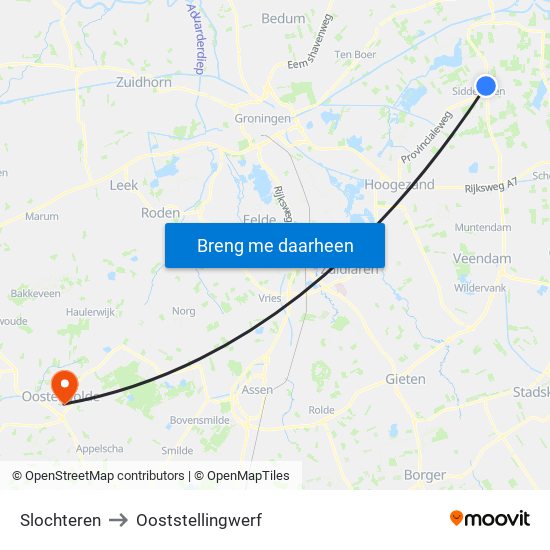 Slochteren to Ooststellingwerf map