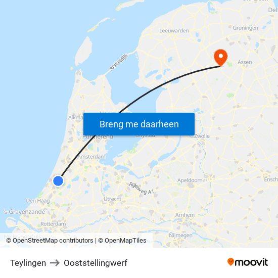 Teylingen to Ooststellingwerf map