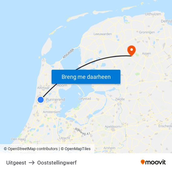 Uitgeest to Ooststellingwerf map