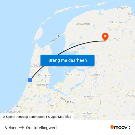 Velsen to Ooststellingwerf map